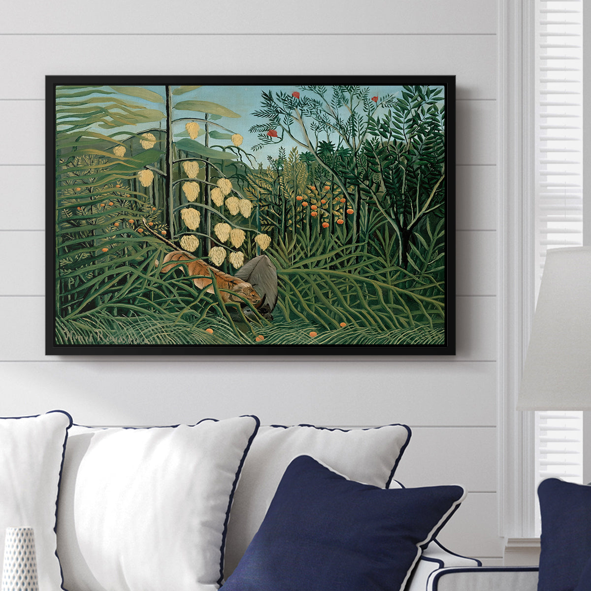 Fight Between a Tiger and a Buffalo, 1908 - Floater Framed Canvas Print