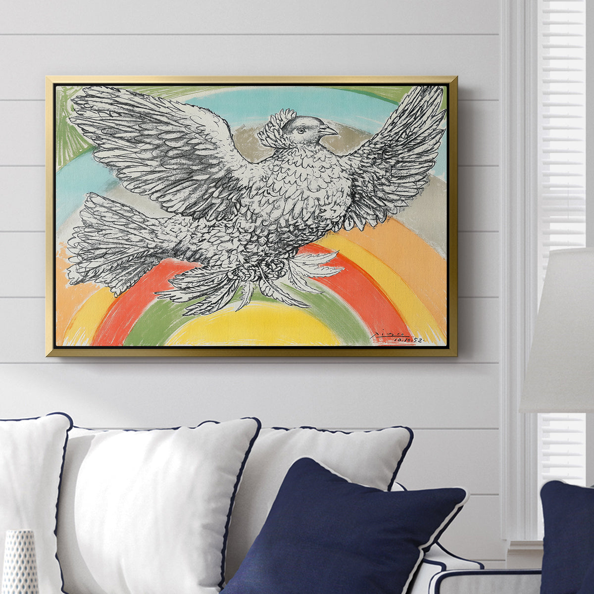 Flying Dove with Rainbow (Colombe volant à l'Arc-en-ciel), 1952 - Floater Framed Canvas Print