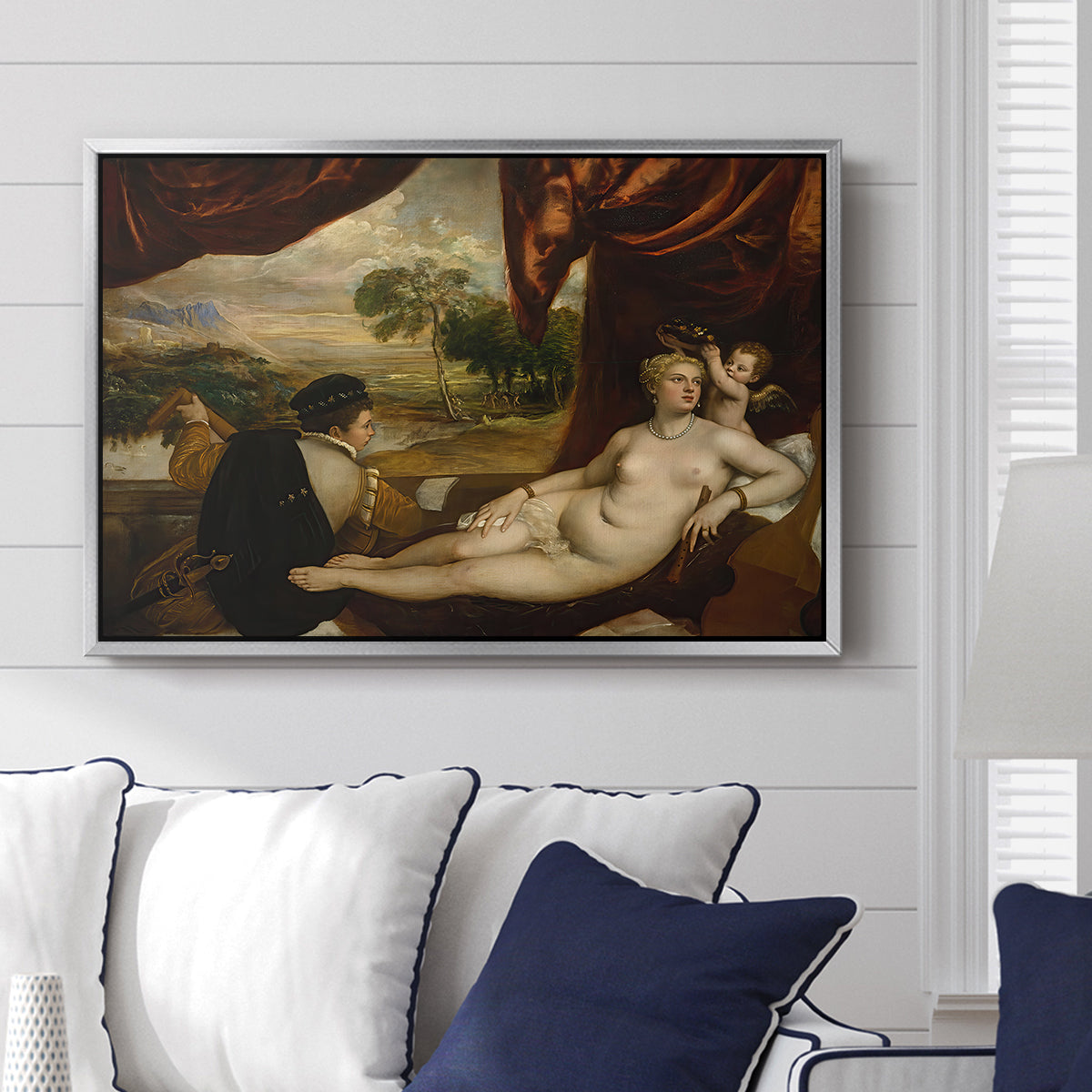 Venus and the Lute Player, c. 1565-1570 - Floater Framed Canvas Print