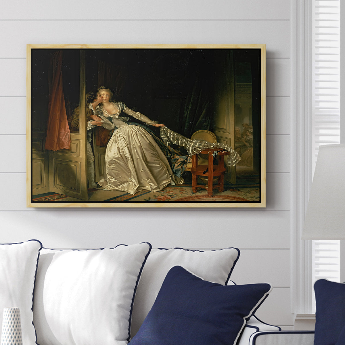 The Stolen Kiss (Le Baiser à la dérobée), c. 1788 - Floater Framed Canvas Print