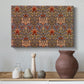 Canvas art print featuring a patterned composition with repeated blossoms and leaves, styled above a decorative console