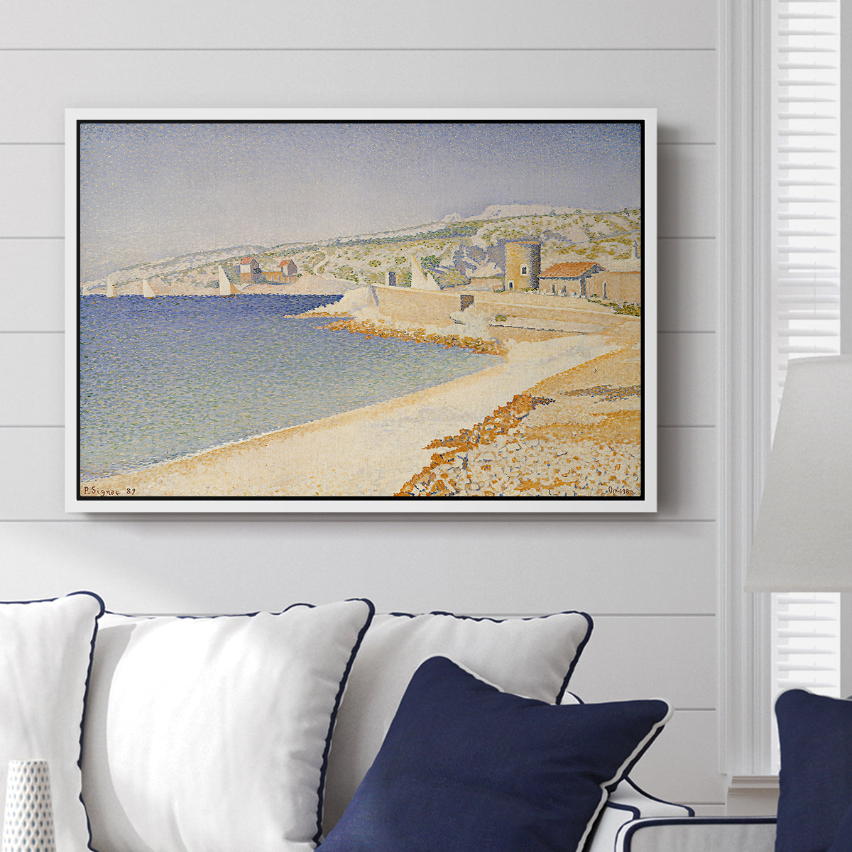 The Jetty at Cassis, Opus 198, 1889 - Floater Framed Canvas Print