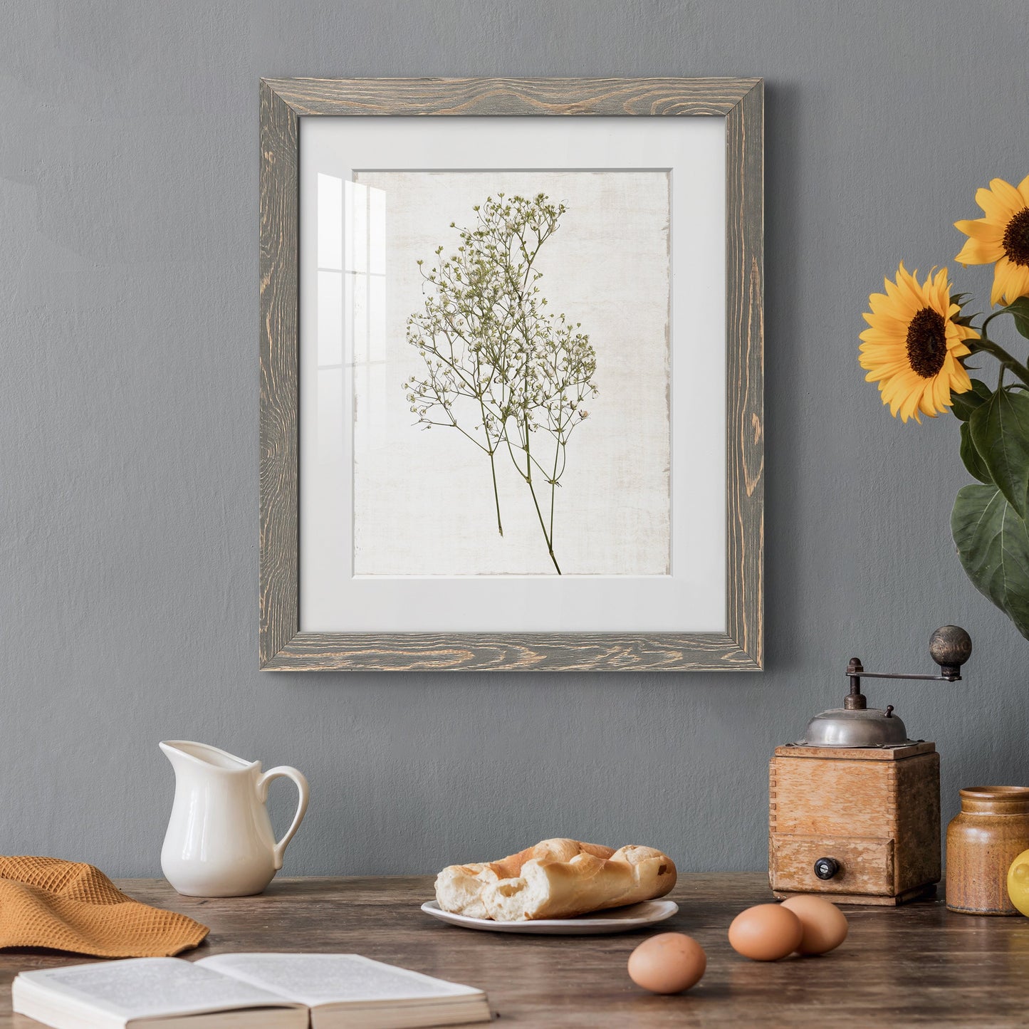 Farmhouse Pressed Flower I - Premium Framed Print - Distressed Barnwood Frame - Ready to Hang