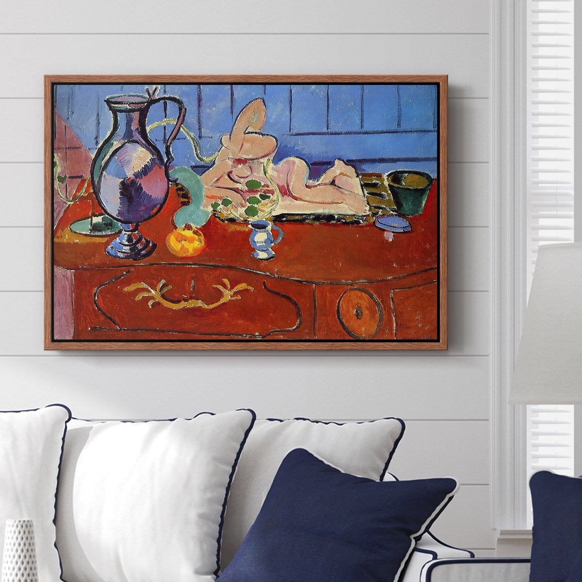 Still Life with a Pewter Jug and Pink Statuette, 1910 - Floater Framed Canvas Print