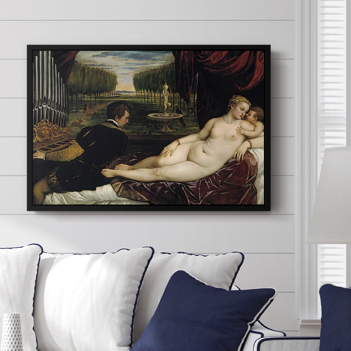 Venus with an Organist and Cupid, c. 1555 - Floater Framed Canvas Print