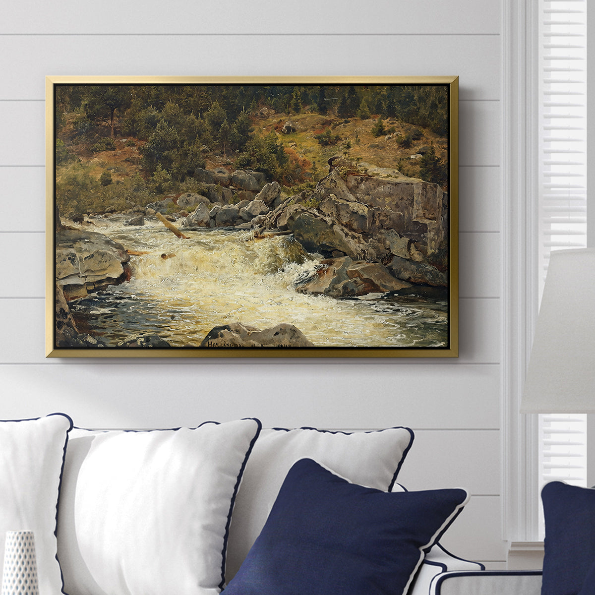 Waterfall in Hallingdal, 1848 - Floater Framed Canvas Print