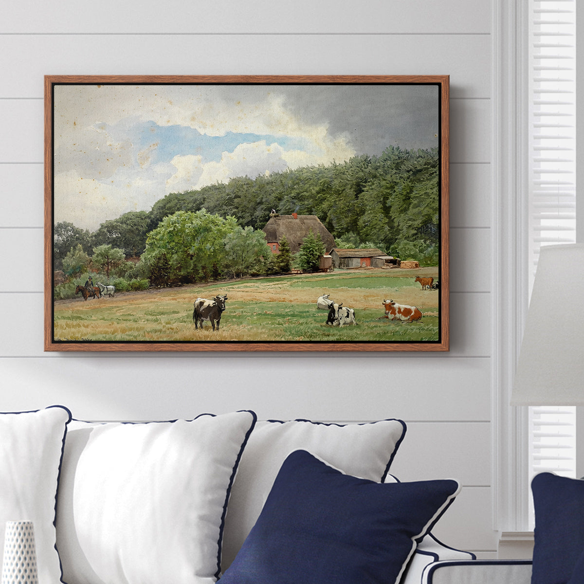 Farm with Grazing Cows (Bondegård med beitende kuer), 1892 - Floater Framed Canvas Print