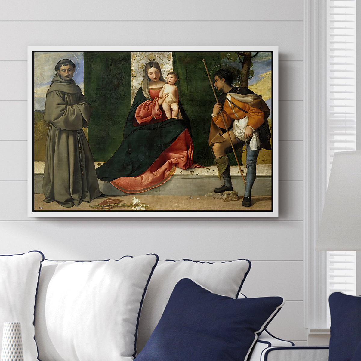 Madonna and Child with Saints Anthony of Padua and Roch, c. 1510 - Floater Framed Canvas Print
