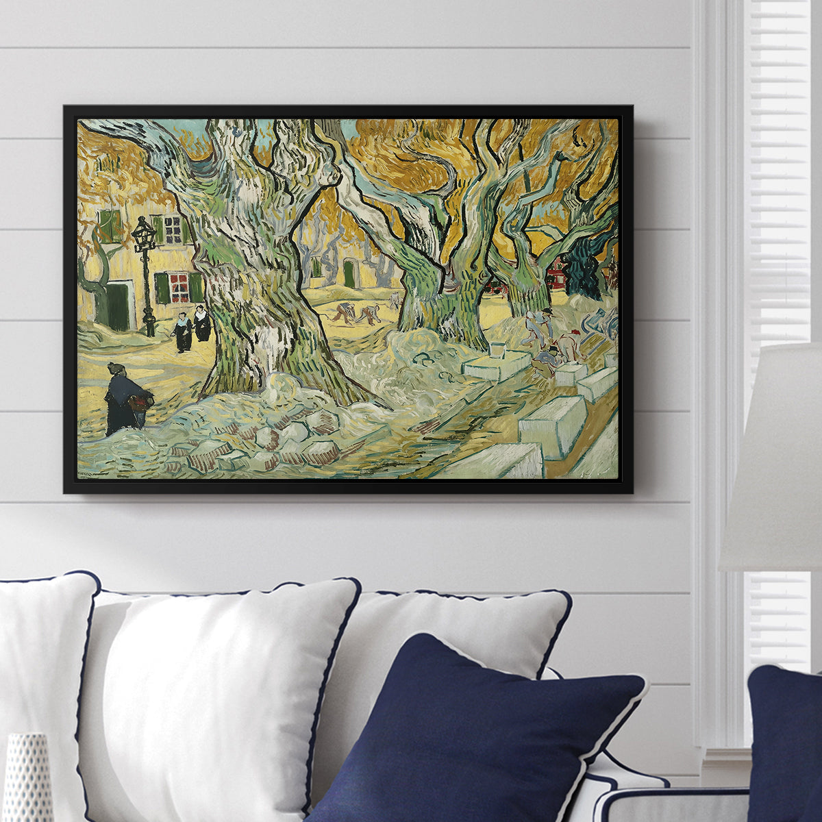 The Large Plane Trees (Road Menders at Saint-Rémy), 1889 - Floater Framed Canvas Print