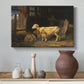 Canvas art print featuring an interior scene with sheep in agricultural setting, styled above a decorative console