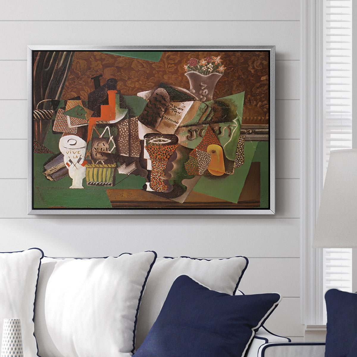 Playing Cards, Glasses, Bottle of Rum: "Vive la France", 1914-1915 - Floater Framed Canvas Print