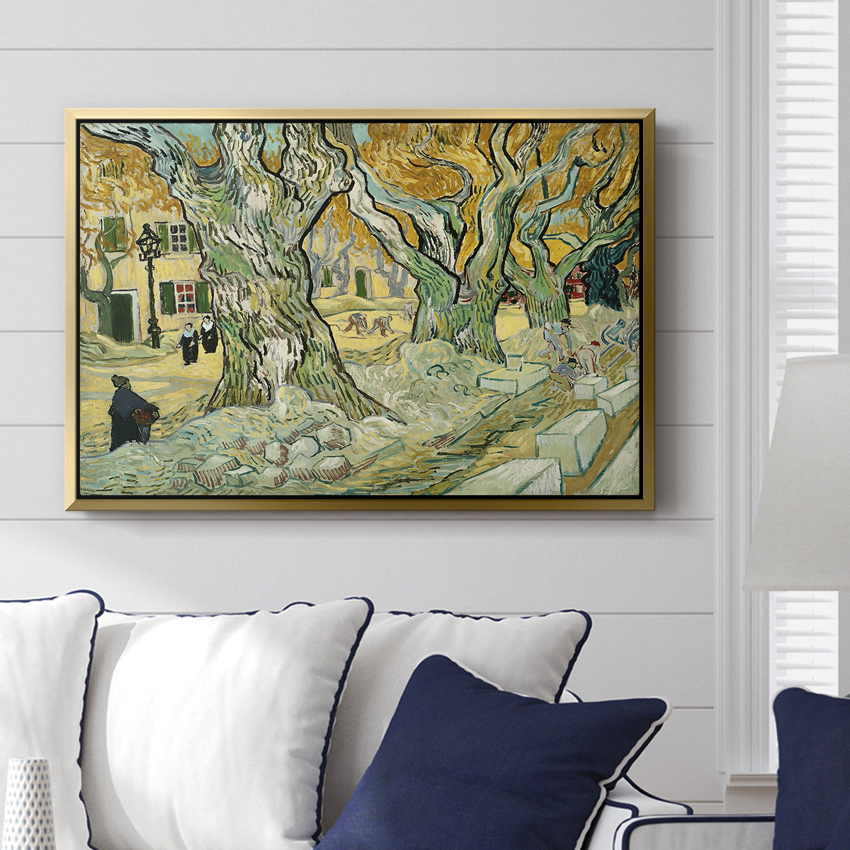 The Large Plane Trees (Road Menders at Saint-Rémy), 1889 - Floater Framed Canvas Print