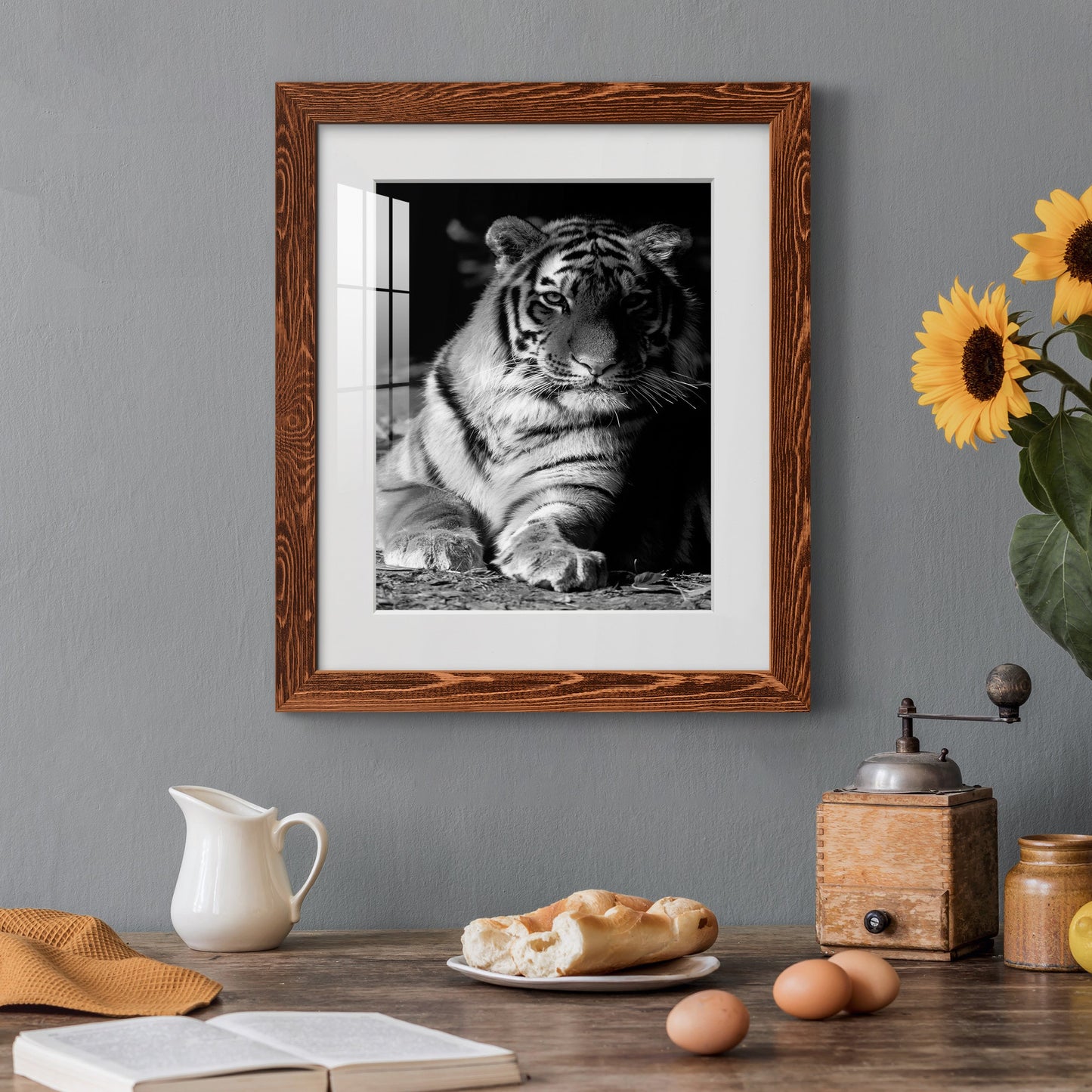 Tiger Repose - Premium Framed Print - Distressed Barnwood Frame - Ready to Hang