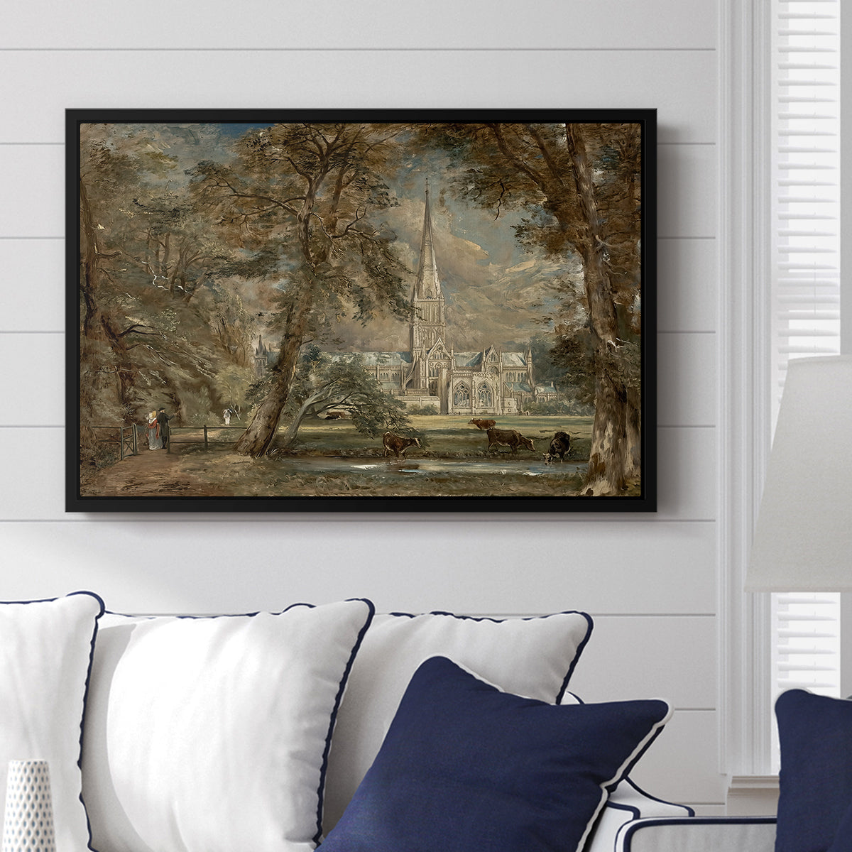 Salisbury Cathedral from the Bishop's Grounds, c. 1822-1823 - Floater Framed Canvas Print