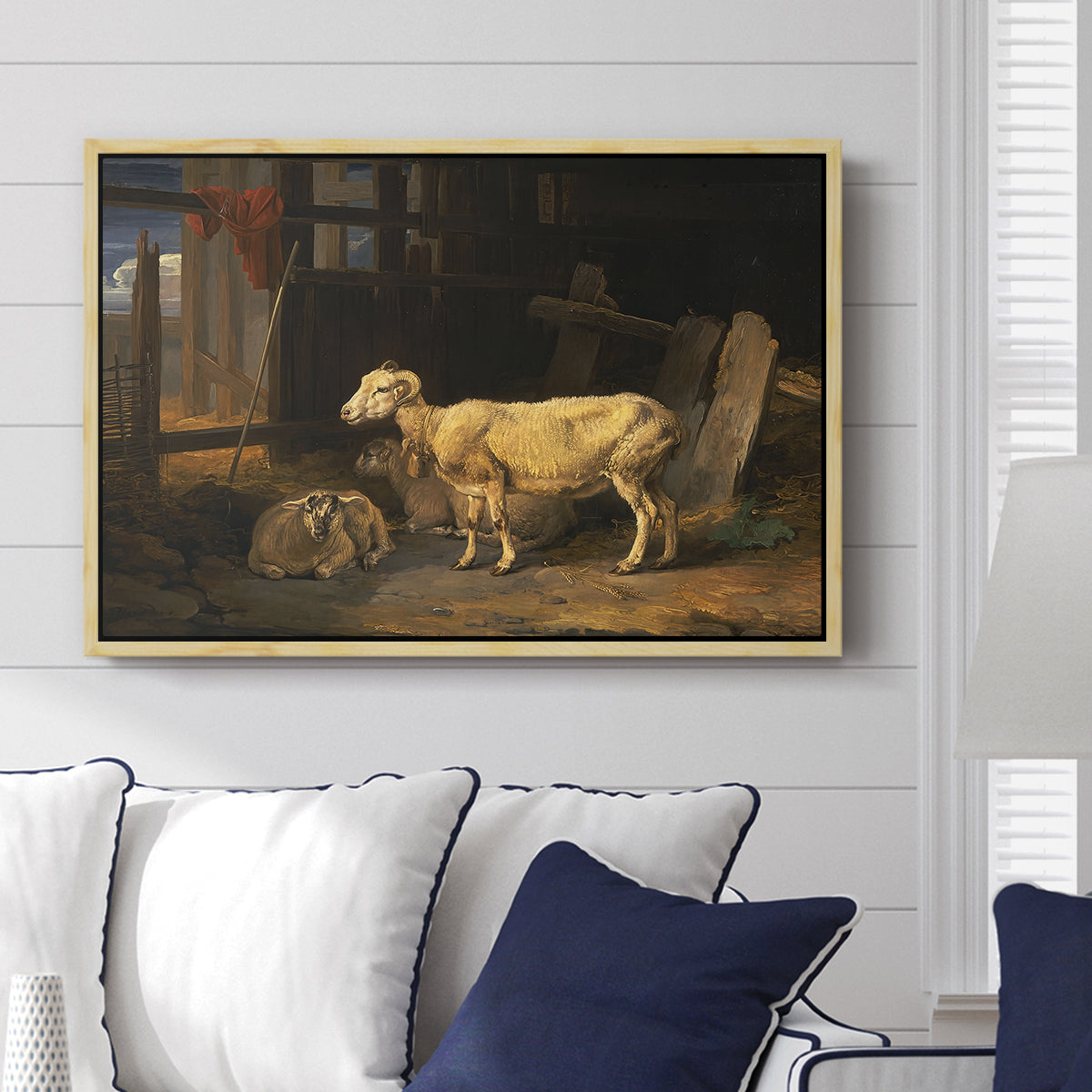 Sheep in a Stable, 1810 - Floater Framed Canvas Print
