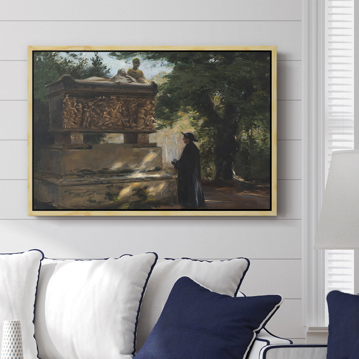 A Catholic Priest in Front of a Sarcophagus, c. 1857 - Floater Framed Canvas Print