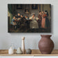 Canvas art print featuring a domestic composition showing family interaction, styled above a decorative console