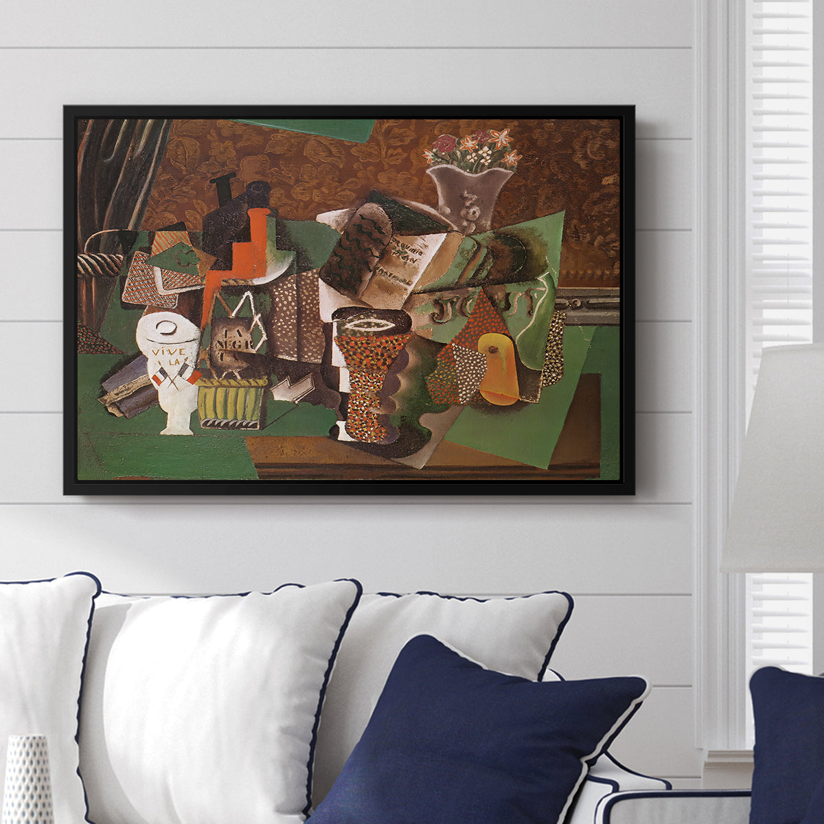 Playing Cards, Glasses, Bottle of Rum: "Vive la France", 1914-1915 - Floater Framed Canvas Print