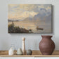 Canvas art print featuring an alpine lake landscape with reflections and open sky, styled above a decorative console