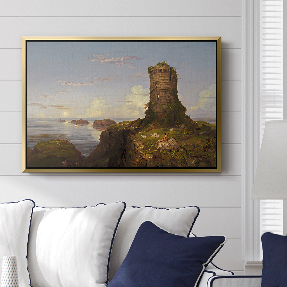 Italian Coast Scene with Ruined Tower, 1838 - Floater Framed Canvas Print