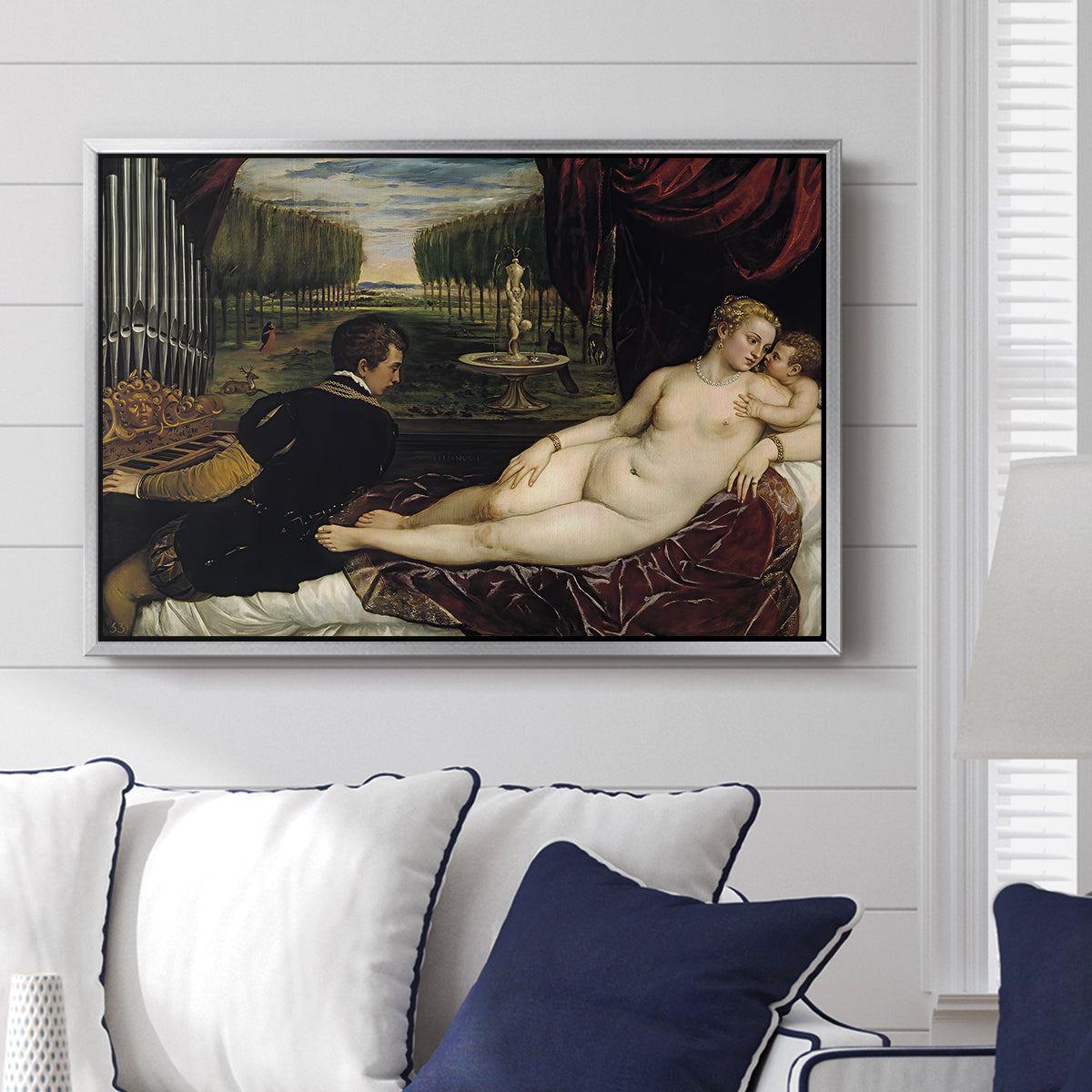 Venus with an Organist and Cupid, c. 1555 - Floater Framed Canvas Print