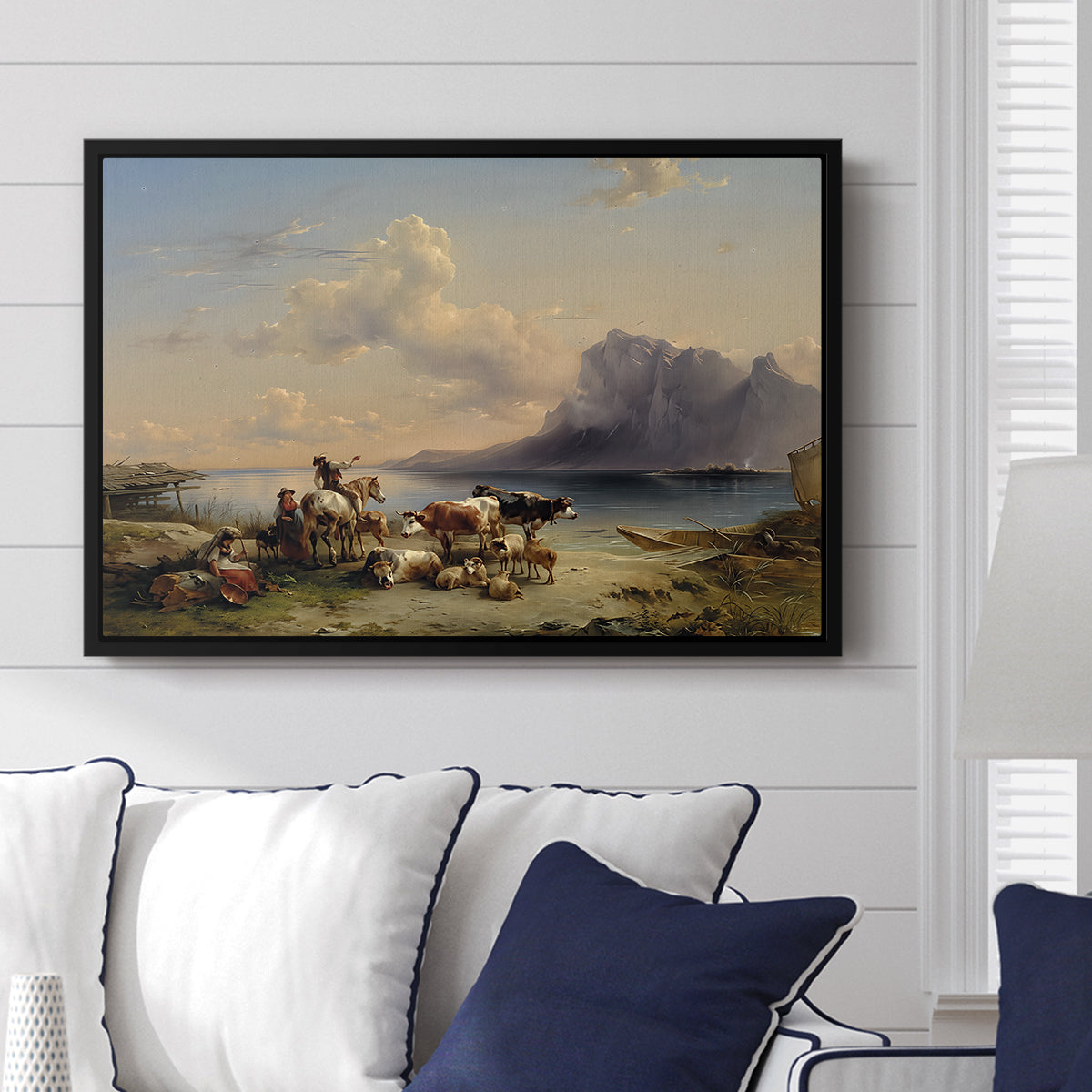 Shepherds and Cattle on Lake Attersee, 1852 - Floater Framed Canvas Print