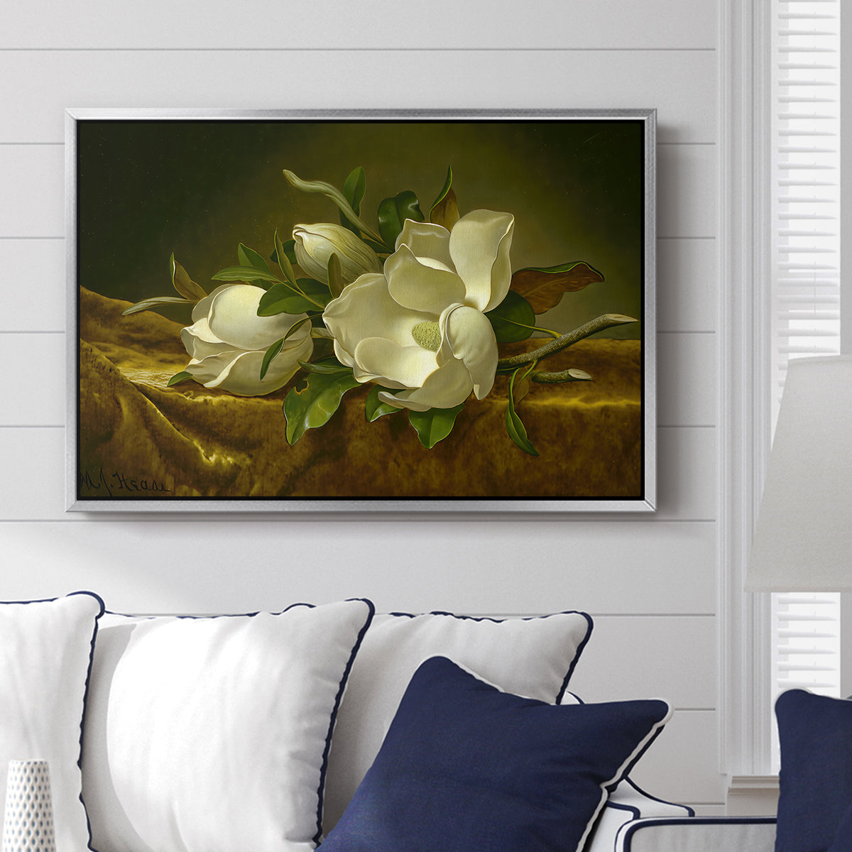Magnolias on Gold Velvet Cloth, c. 1888-1890 - Floater Framed Canvas Print