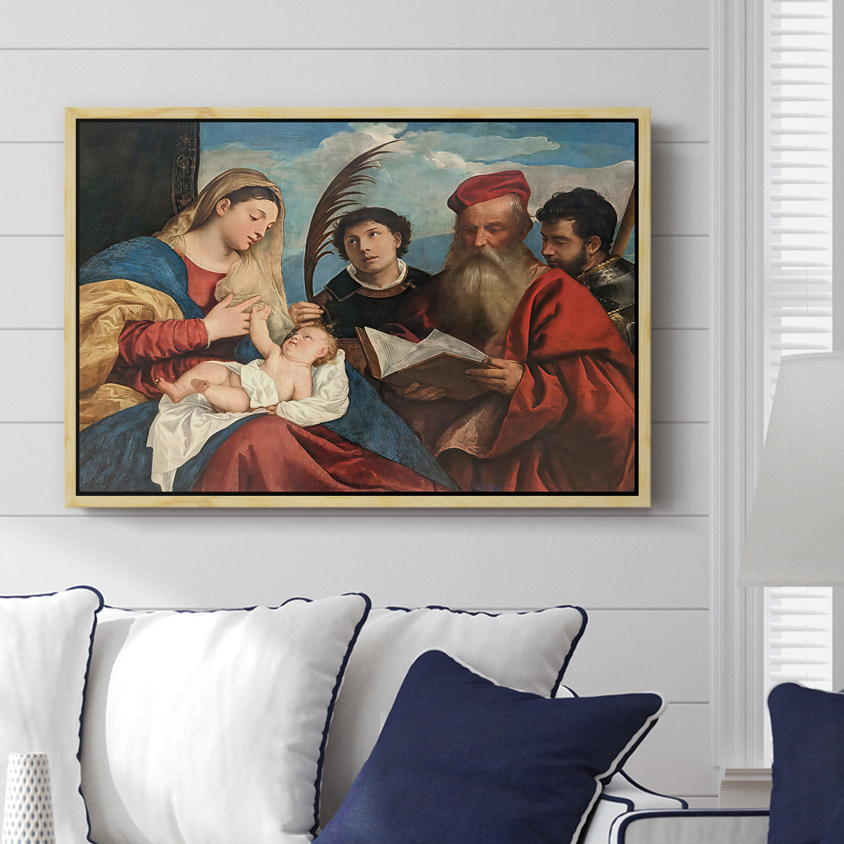 Mary and Child with Saints Stephen, Jerome and Maurice, c. 1510 - Floater Framed Canvas Print