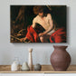 Canvas art print featuring a biblical youth seated outdoors with symbolic staff and minimal landscape, styled above a decorative console