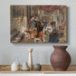 Canvas art print featuring an expressive composition with figures interacting in open space, styled above a decorative console