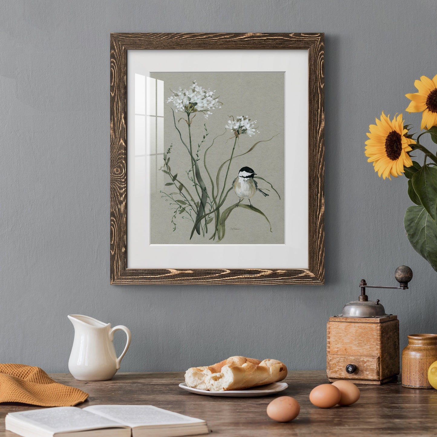 Bouquet of Grace Bird II - Premium Framed Print - Distressed Barnwood Frame - Ready to Hang