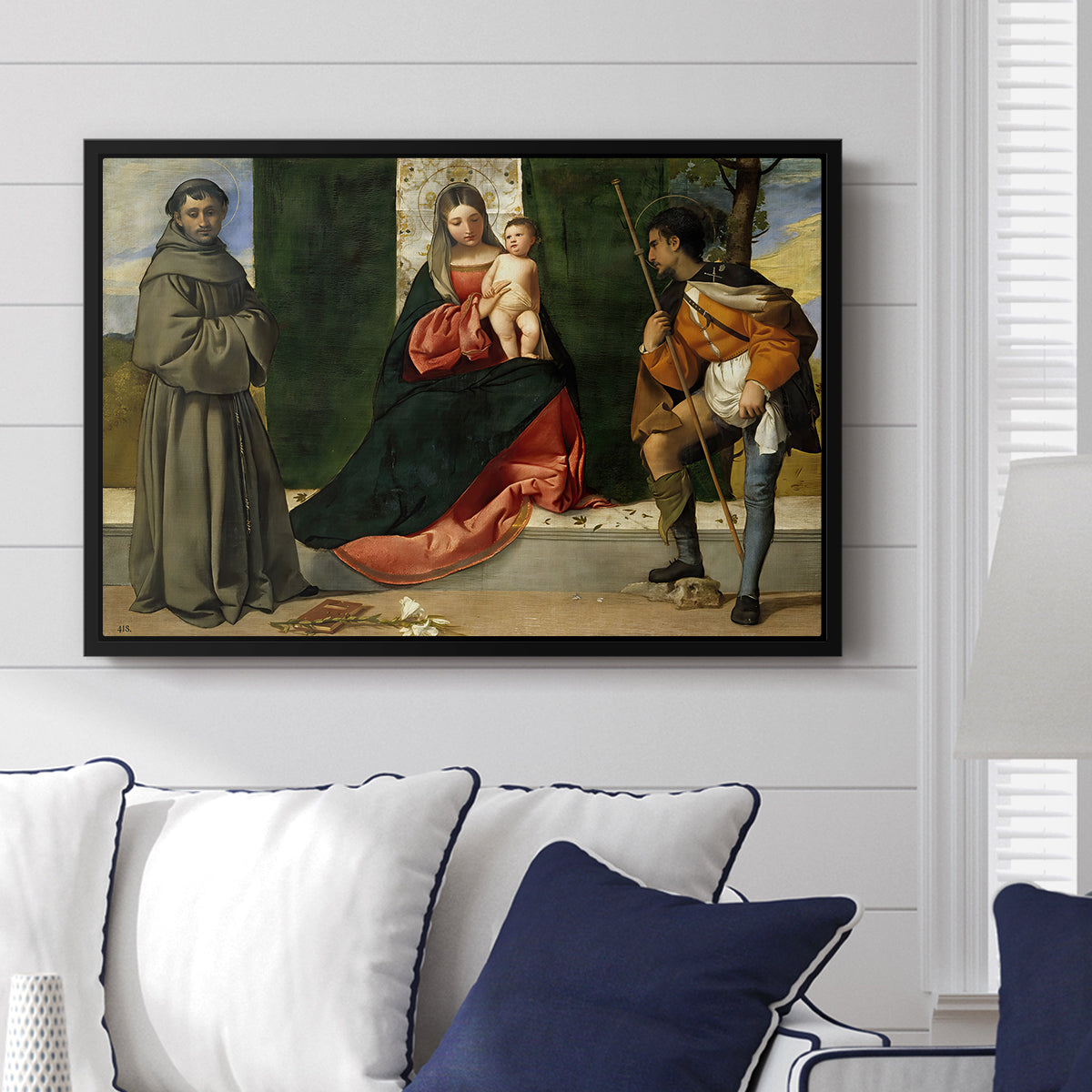 Madonna and Child with Saints Anthony of Padua and Roch, c. 1510 - Floater Framed Canvas Print