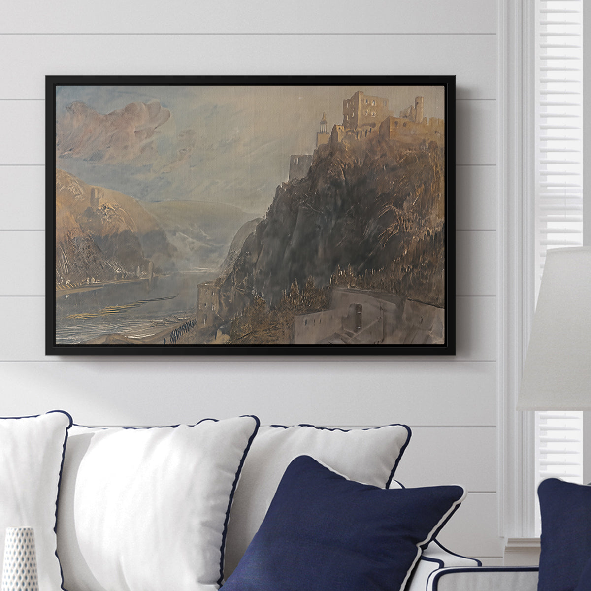Rheinfels Looking to Katz and Gourhausen, 1817 - Floater Framed Canvas Print