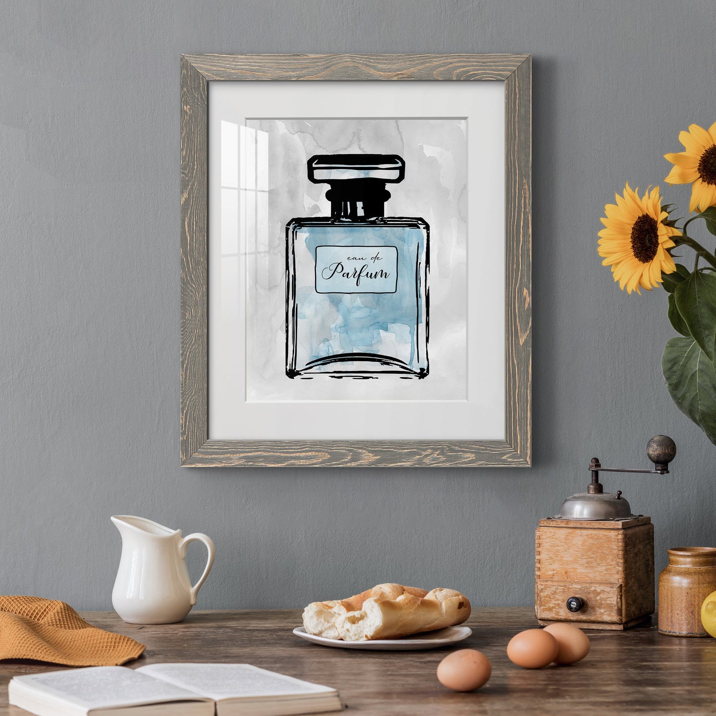 Blue Wash Perfume - Premium Framed Print - Distressed Barnwood Frame - Ready to Hang