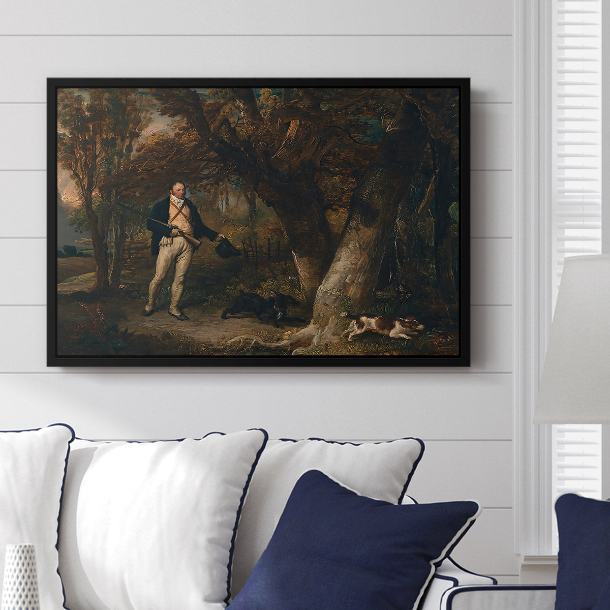 The Reverend Thomas Levett and Favourite Dogs, Cock-Shooting, 1811 - Floater Framed Canvas Print