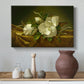 Canvas art print featuring a botanical composition with texture, styled above a decorative console