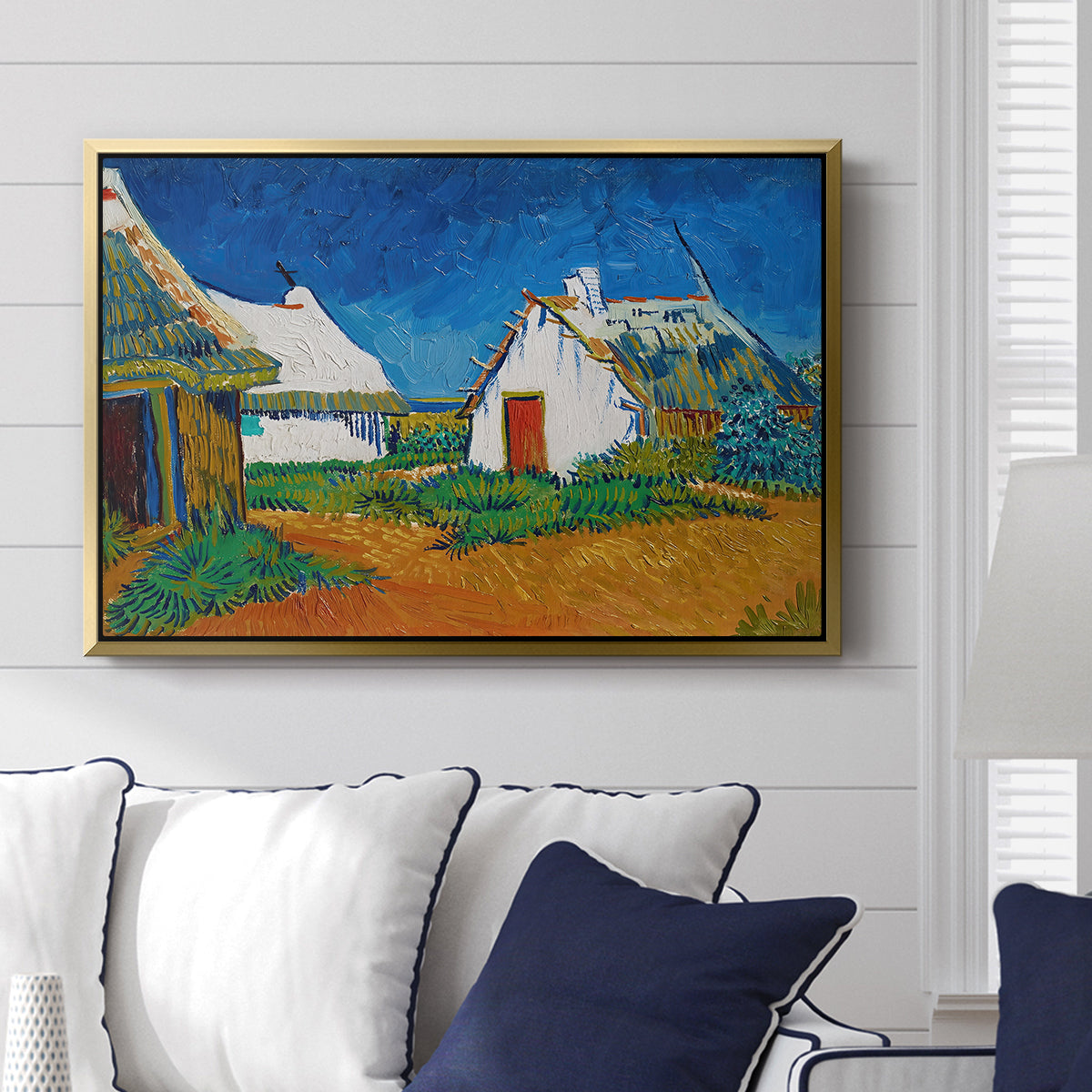 Three White Cottages at Saintes-Maries, 1888 - Floater Framed Canvas Print