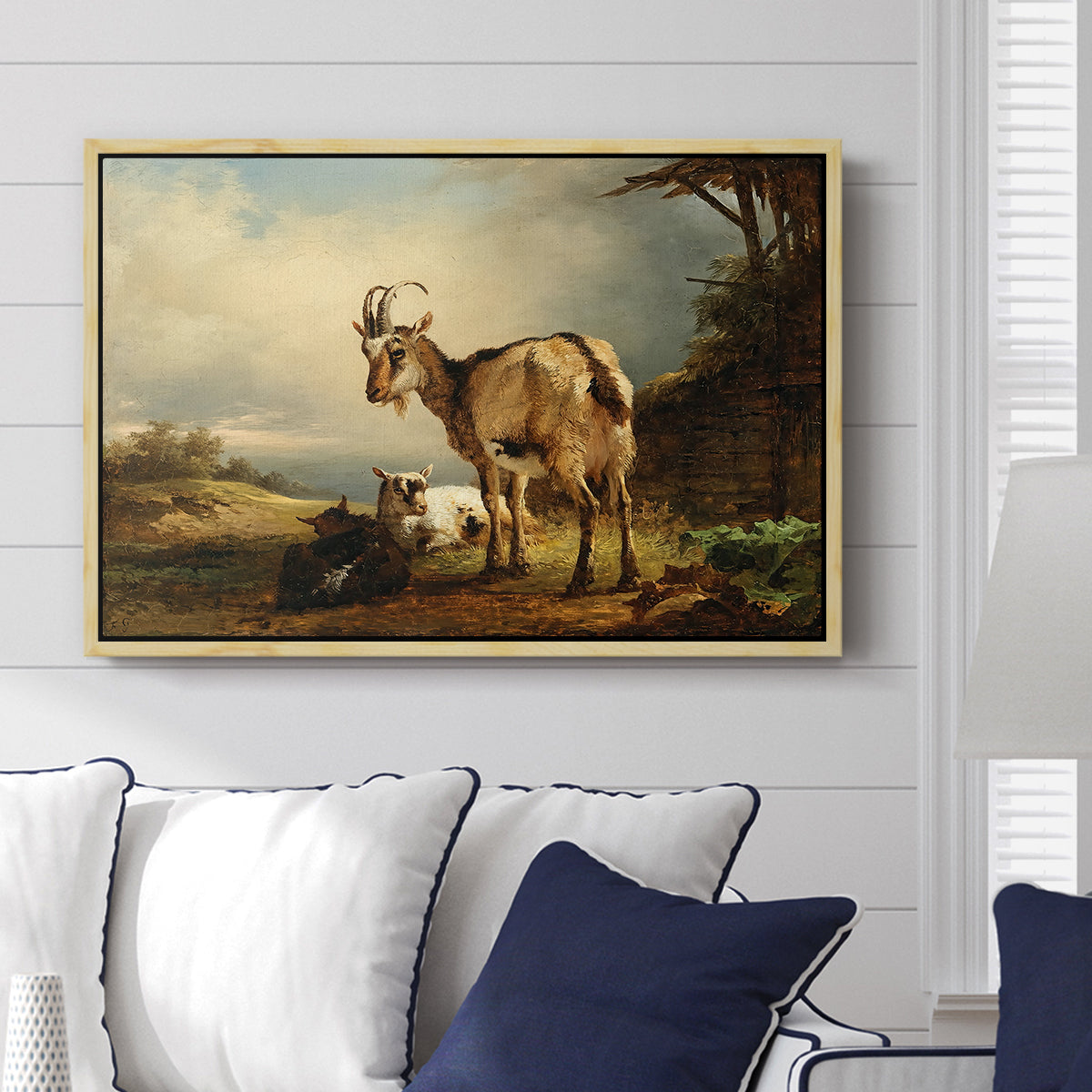A Goat with Two Kids - Floater Framed Canvas Print
