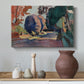 Canvas art print featuring a stylized garden composition with vegetation, styled above a decorative console