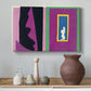 Canvas art print featuring an expressive collage with simplified shapes and visual rhythm, styled above a decorative console
