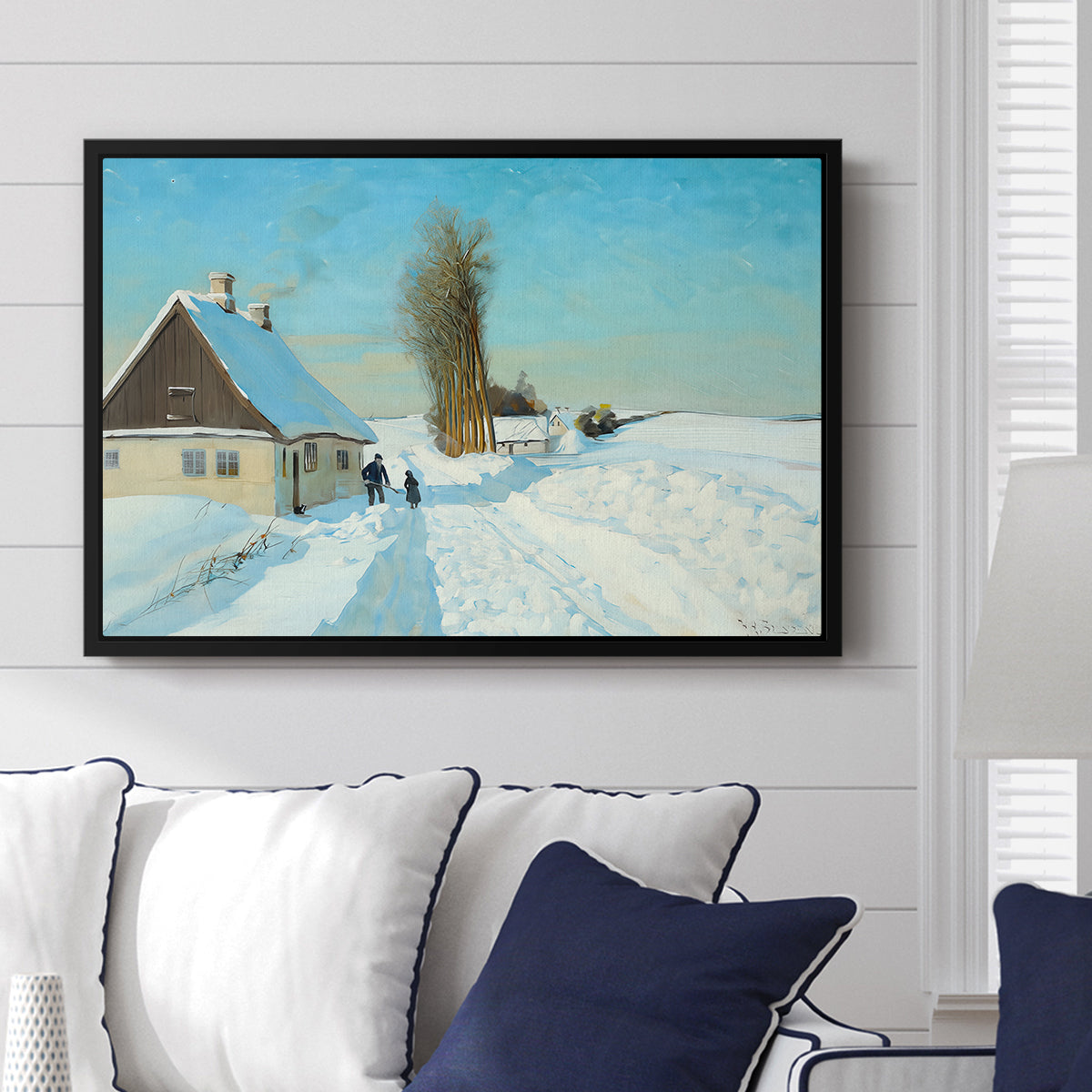 Shoveling Snow on a Beautiful Winter Day, c. 1898 - Floater Framed Canvas Print