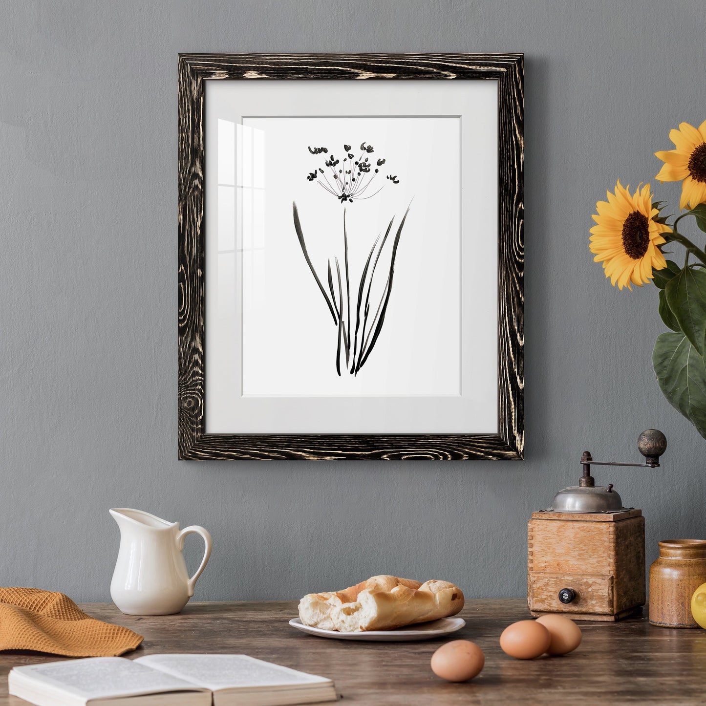 Inky Botanical II - Premium Framed Print - Distressed Barnwood Frame - Ready to Hang