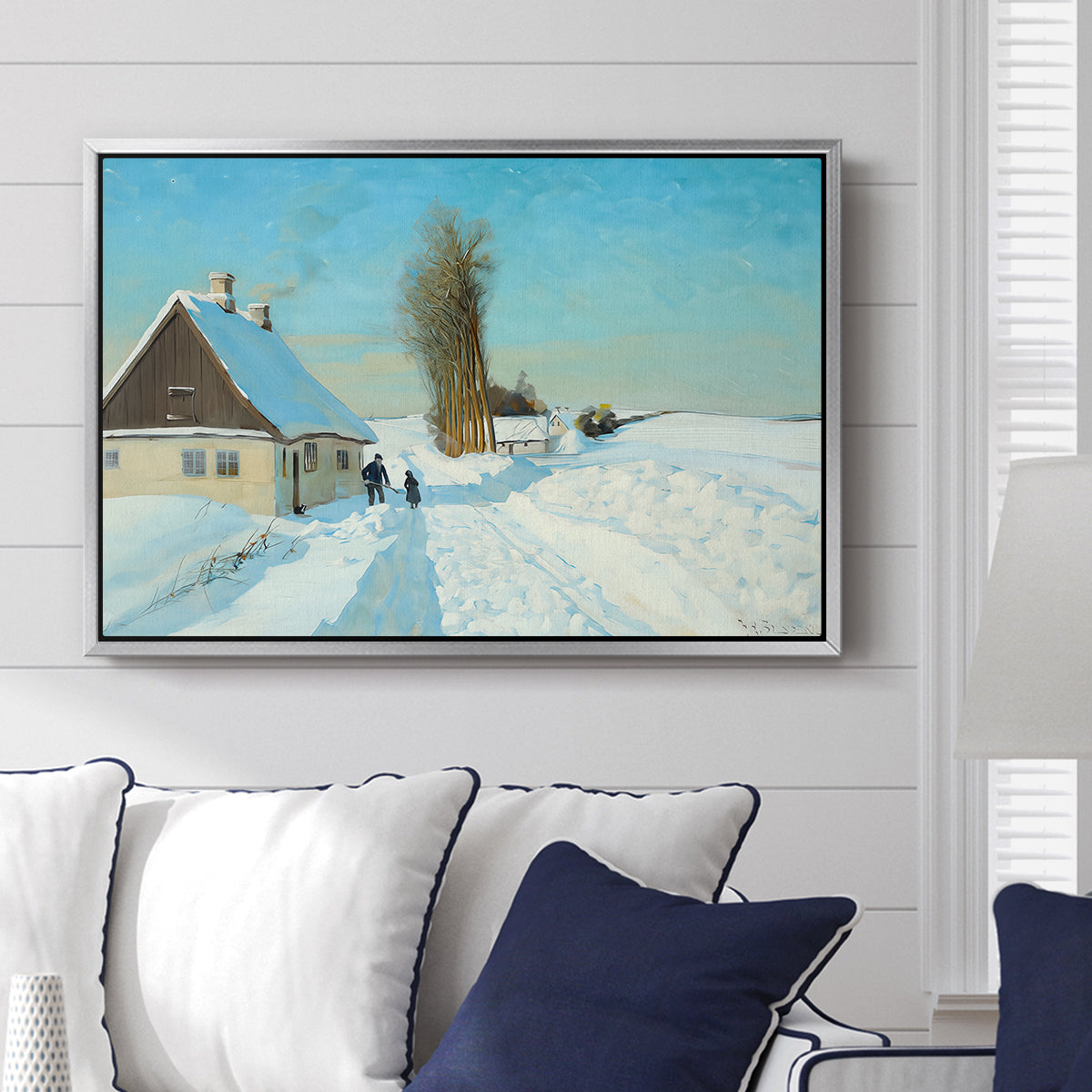 Shoveling Snow on a Beautiful Winter Day, c. 1898 - Floater Framed Canvas Print