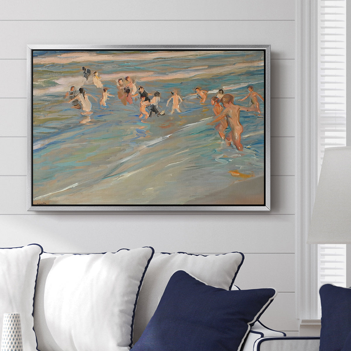Children Playing on the Beach in Valencia, c. 1908 - Floater Framed Canvas Print