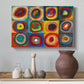 Canvas art print featuring a geometric study emphasizing variation within uniform layout, styled above a decorative console