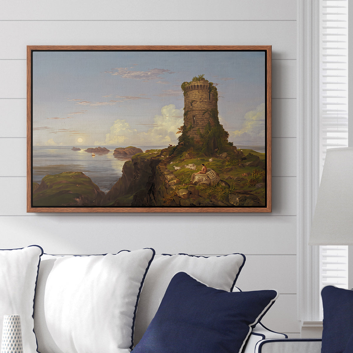 Italian Coast Scene with Ruined Tower, 1838 - Floater Framed Canvas Print