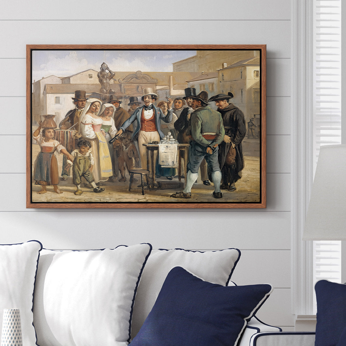 A Charlatan Selling Blacking in the Piazza Barberini in Rome, c. 1840-1849 - Floater Framed Canvas Print