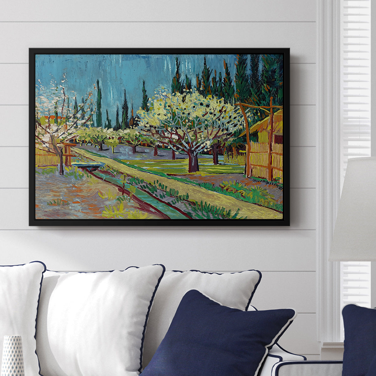 Orchard in Blossom, Bordered by Cypresses, 1888 - Floater Framed Canvas Print