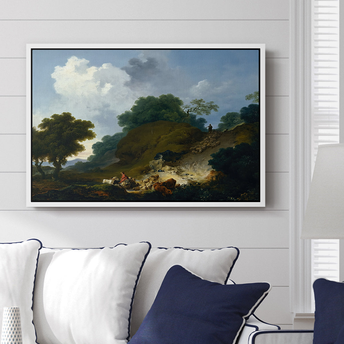 Landscape with Shepherds and Flock of Sheep, c. 1763-1765 - Floater Framed Canvas Print