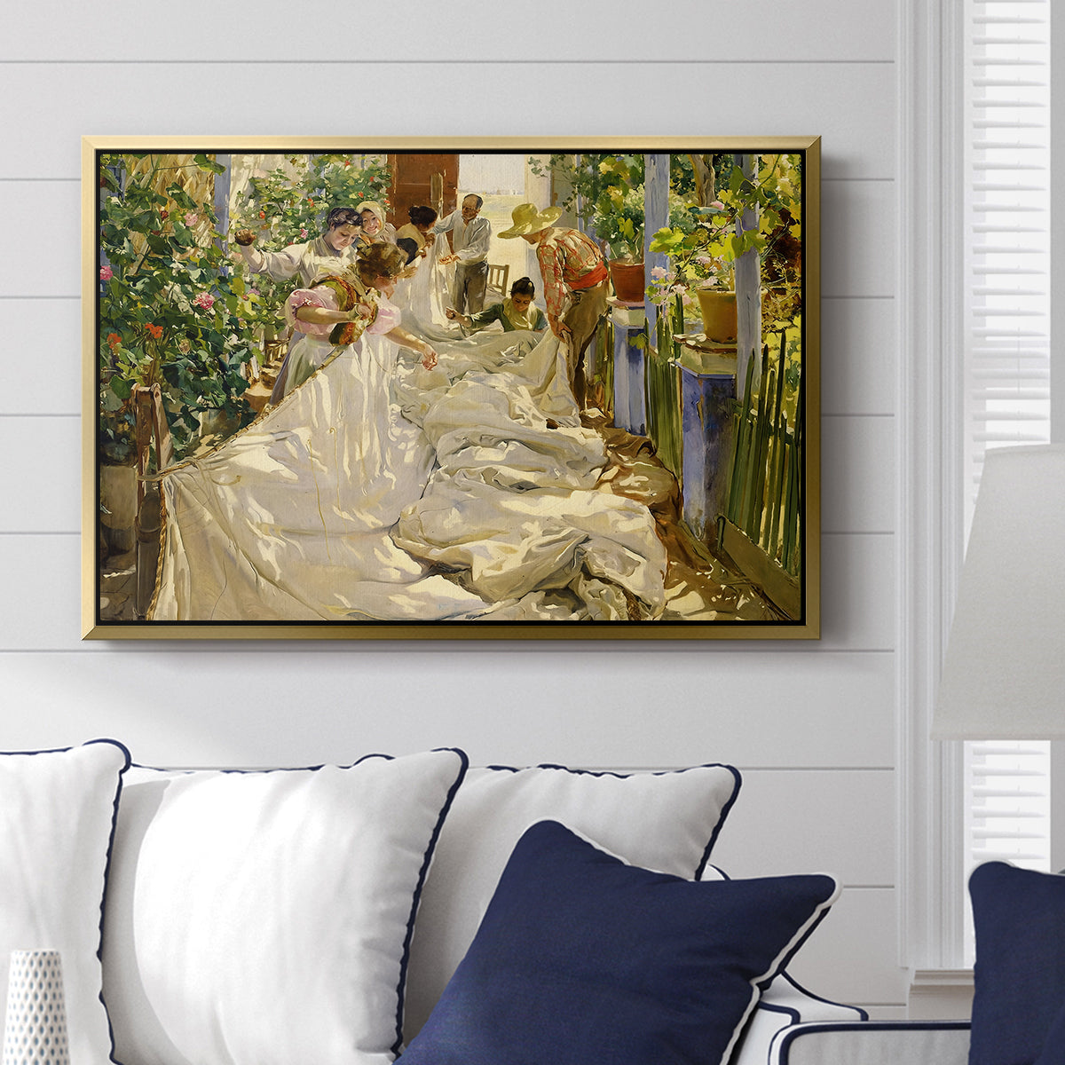 Sewing the Sail, 1896 - Floater Framed Canvas Print